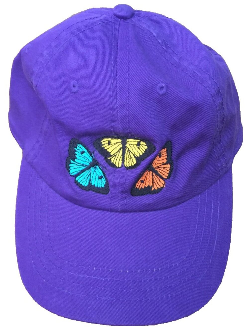 BUTTERFLY EMBROIDERED CAP HAT ADULT PURPLE COTTON STRAPBACK ADJUSTABLE COBRA